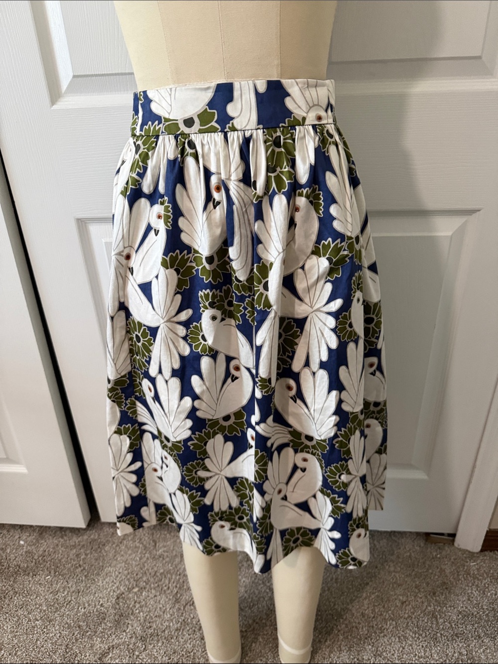 Ann Taylor Factory Blue and White Dove Floral Midi Skirt